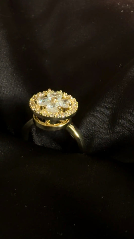 Gold Adjustable Spinning Flower Ring