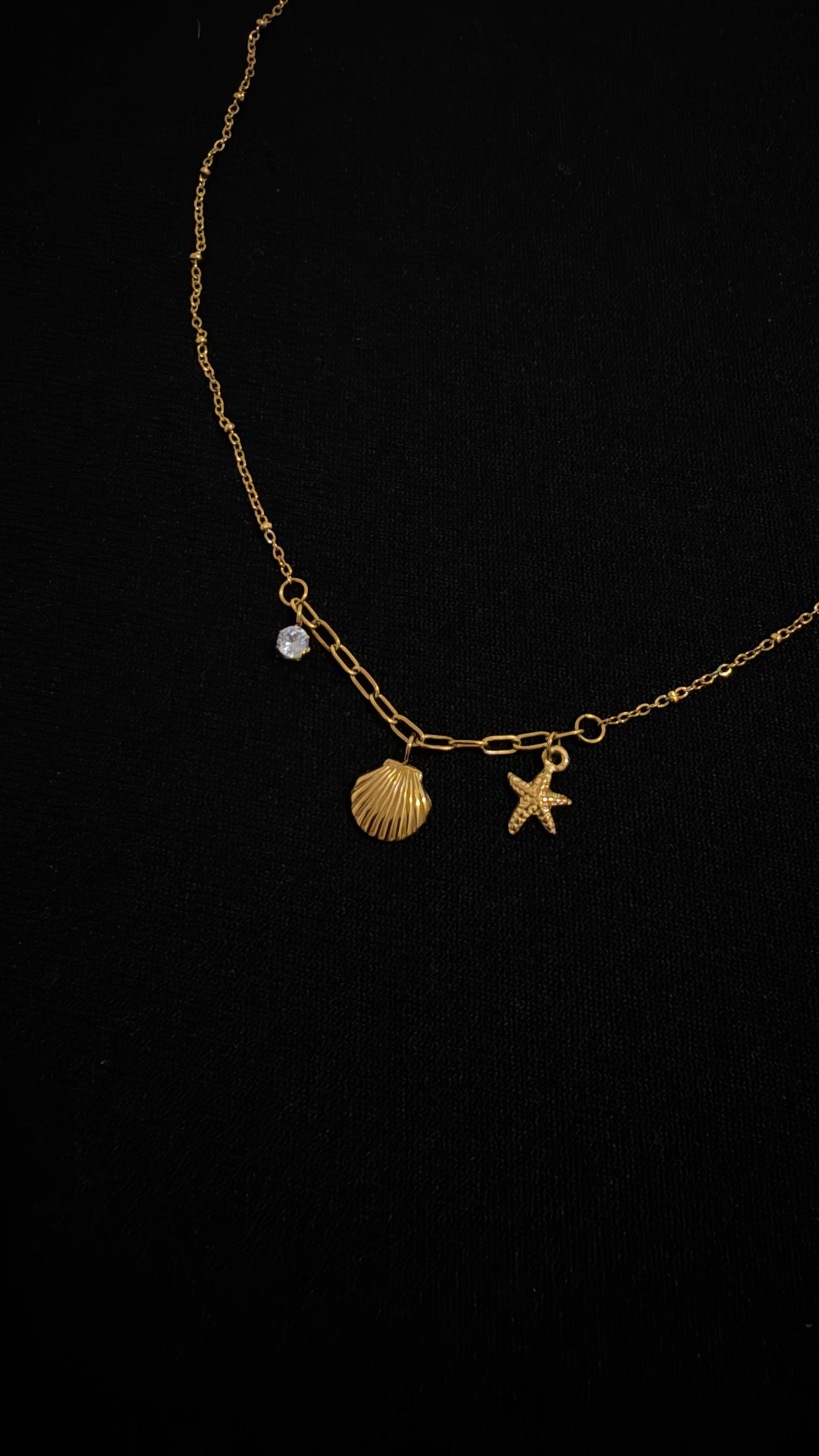 seashell & starfish gold necklace