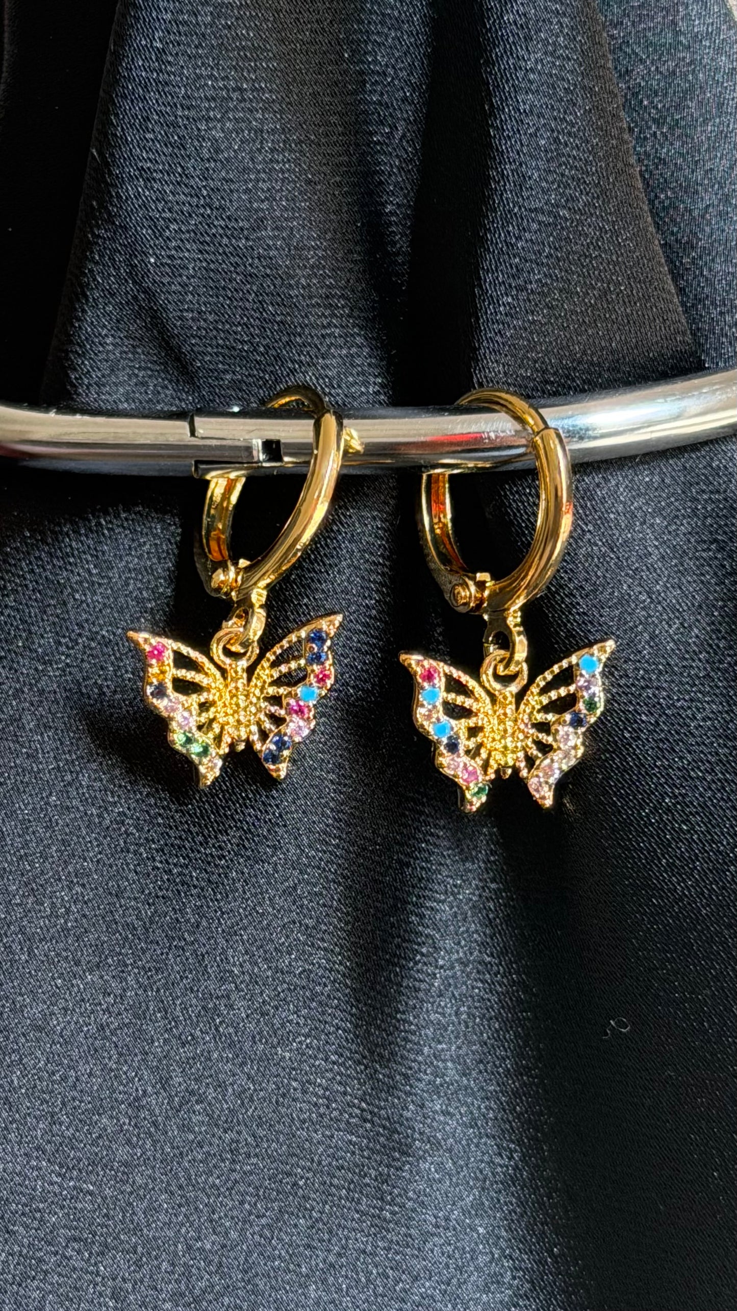 Small Hoop Rainbow Butterfly Earrings