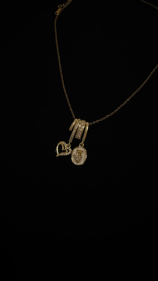 Gold Necklace with heart and flower charms