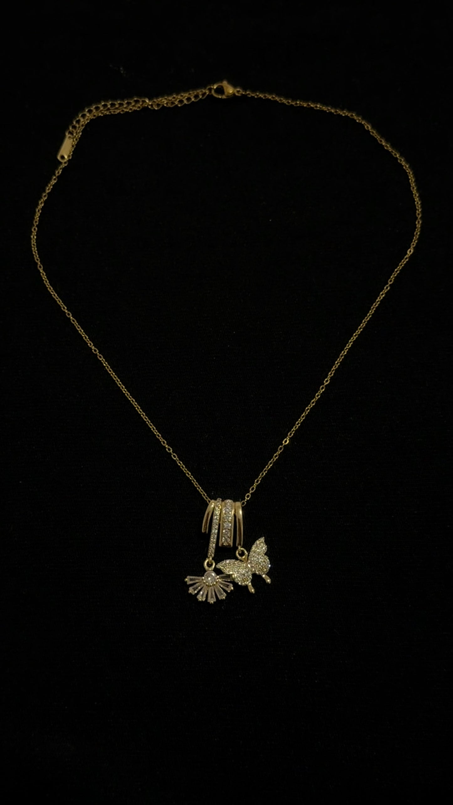Gold Necklace with butterfly and flower crystal charms
