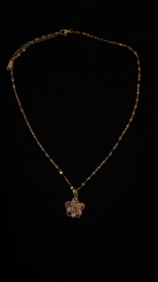 Golden Sakura Flower Spinning Necklace