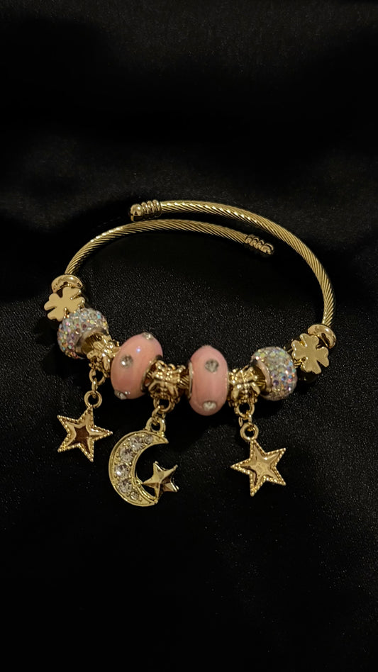 Moon and Stars Gold Charm Bracelet
