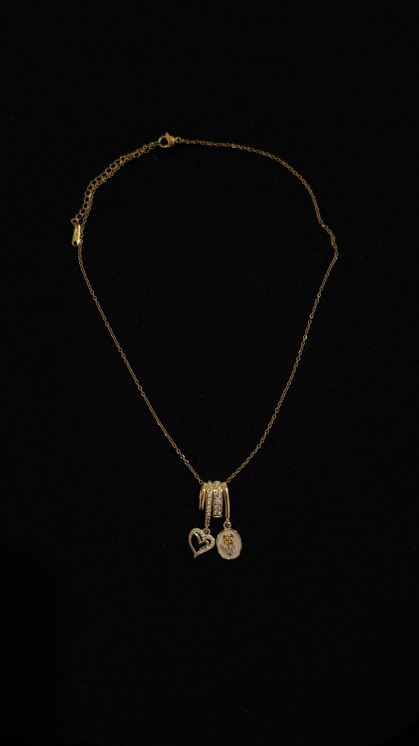 Gold Necklace with heart and flower charms